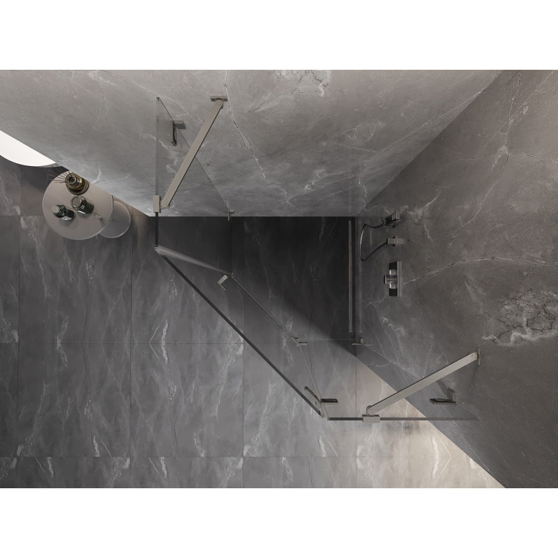 Mexen Lunar pentagonální sprchový kout s křídlovými dveřmi pravý 90 x 90 cm, transparentní, kartáčovaný nikl