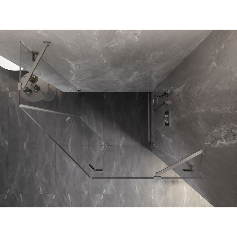 Mexen Lunar pětiúhelníkový sprchový kout s otevíráním doprava 100 x 80 cm, průhledný, kartáčovaný nikl