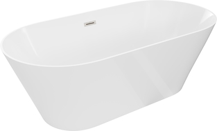 Mexen Luna Slim volně stojící vana 170 x 75 cm, bílá, přepad kartáčovaný nikl - 52041707500-97