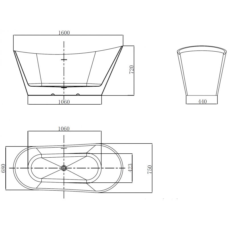 Mexen Dora volně stojící vana 160 x 75 cm, bílá, přepad zlatý kartáčovaný - 52071607500-55