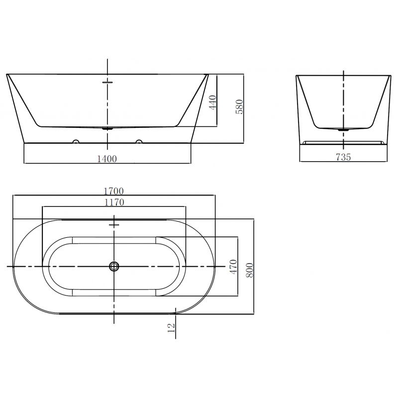 Mexen Oval Slim volně stojící přístěnná vana 170 x 80 cm, bílá, přepad bílý - 52661708000-20