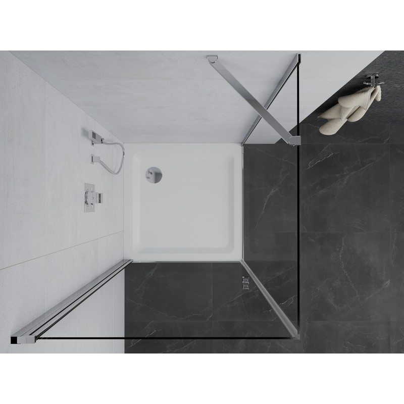 Mexen Pretoria sprchový kout s otočnými dveřmi 90 x 90 cm, transparentní, chrom + vanička Flat - 852-090-090-01-00-4010