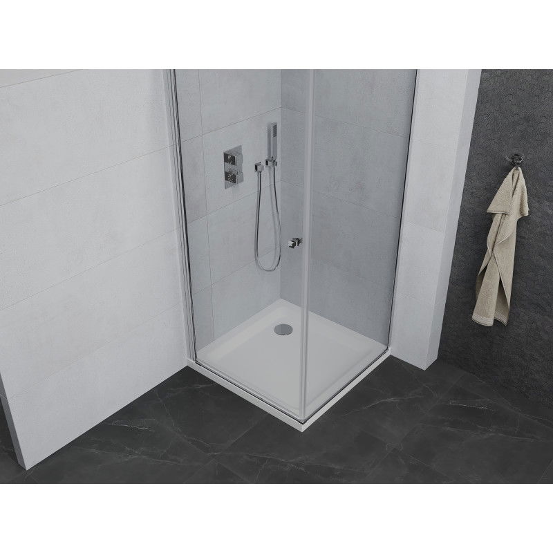 Mexen Pretoria sprchový kout otočný 90 x 90 cm, transparentní, chrom + vanička Flat - 852-090-090-01-00-4010