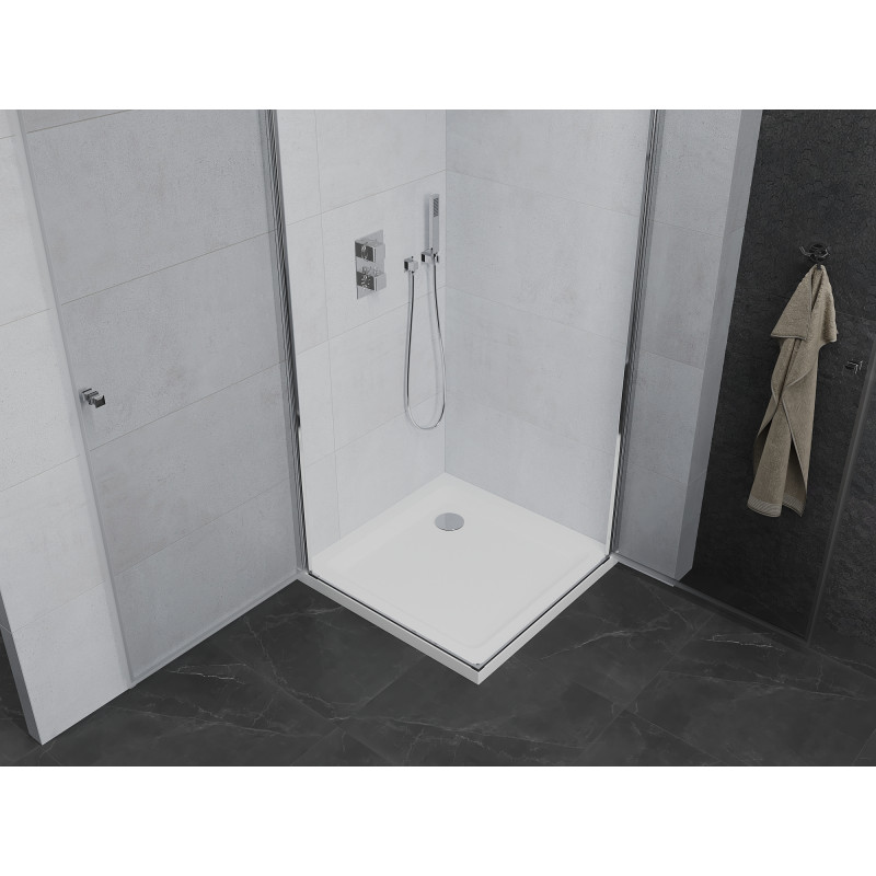 Mexen Pretoria Duo sprchový kout s otevíratelnými dveřmi 70 x 70 cm, transparentní, chrom + vanička Flat