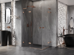 Mexen Lunar L Duo sprchový kout, výklopný levý 95 x 90 cm, průhledný, kartáčovaná měď - 834L-095L-090P-65-00