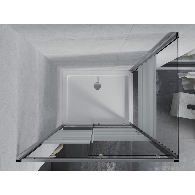 Mexen Apia sprchový kout posuvný 90 x 80 cm, bílé pruhy, chrom + sprchová vanička Flat - 840-090-080-01-20-4010