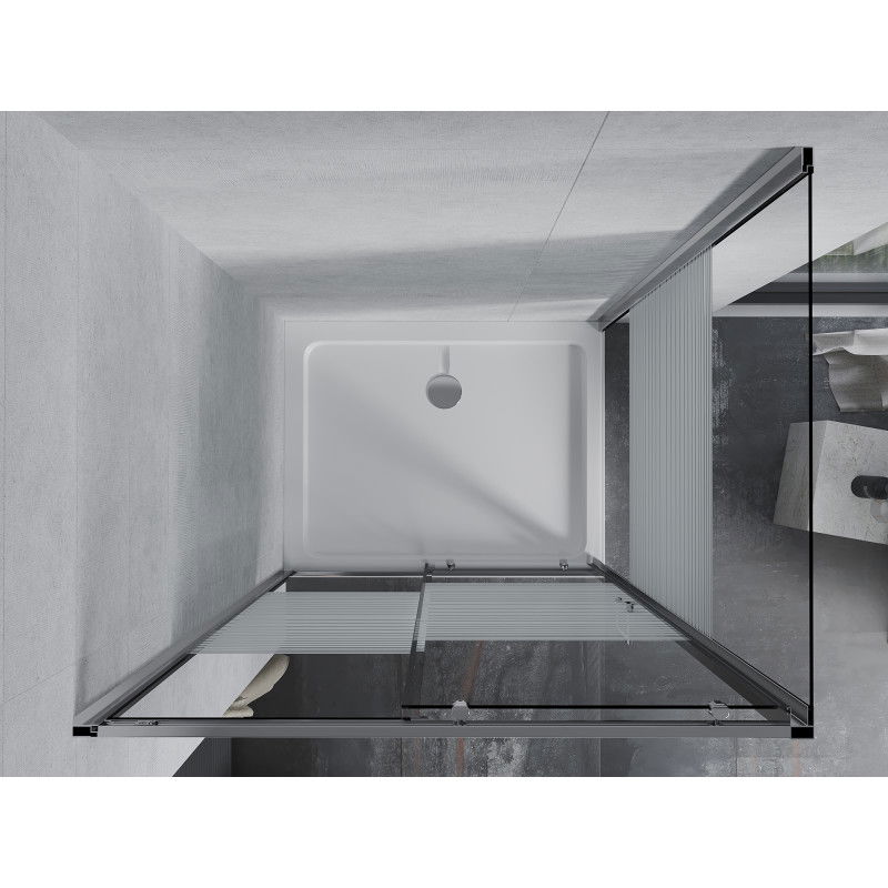 Mexen Apia posuvná sprchová kabina 110 x 100 cm, bílé pruhy, chrom + vanička Flat - 840-110-100-01-20-4010