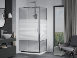 Mexen Apia posuvná sprchová kabina 130 x 80 cm, bílé pruhy, chrom + vanička Flat - 840-130-080-01-20-4010
