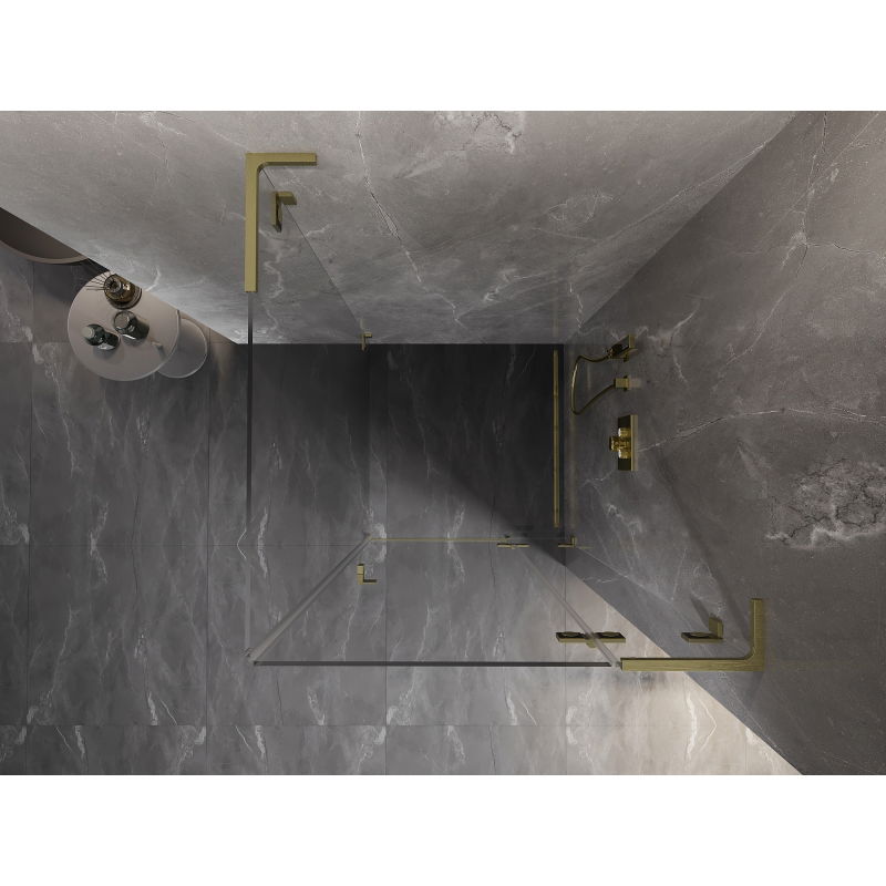Mexen Lunar L sprchový kout jednokřídlý pravý 90 x 90 cm, transparentní, zlatý kartáčovaný - 834L-090-090-55-00-P