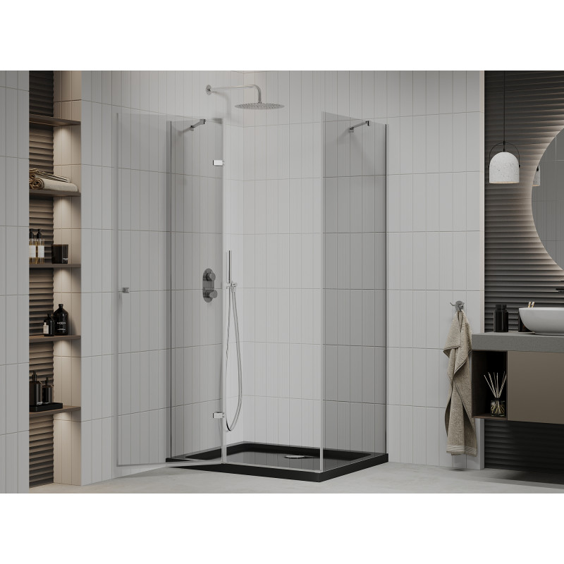 Mexen Roma sprchový kout 120 x 80 cm, průhledný, chrom + vanička Flat, černý - 854-120-080-01-00-4070