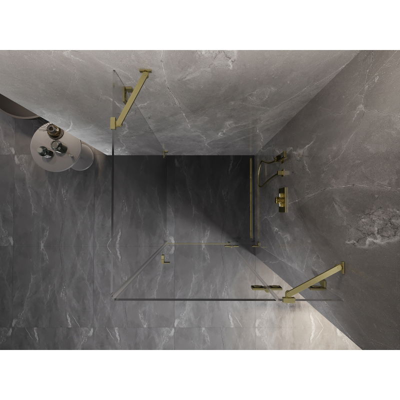 Mexen Lunar sprchová kabina otevírací pravá 90 x 90 cm, transparentní, zlato kartáčovaný - 834-090-090-55-00-P