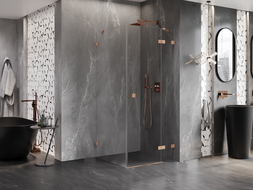 Mexen Lunar sprchový kout otevíratelný pravý 90 x 90 cm, transparentní, kartáčovaná měď - 834-090-090-65-00-P