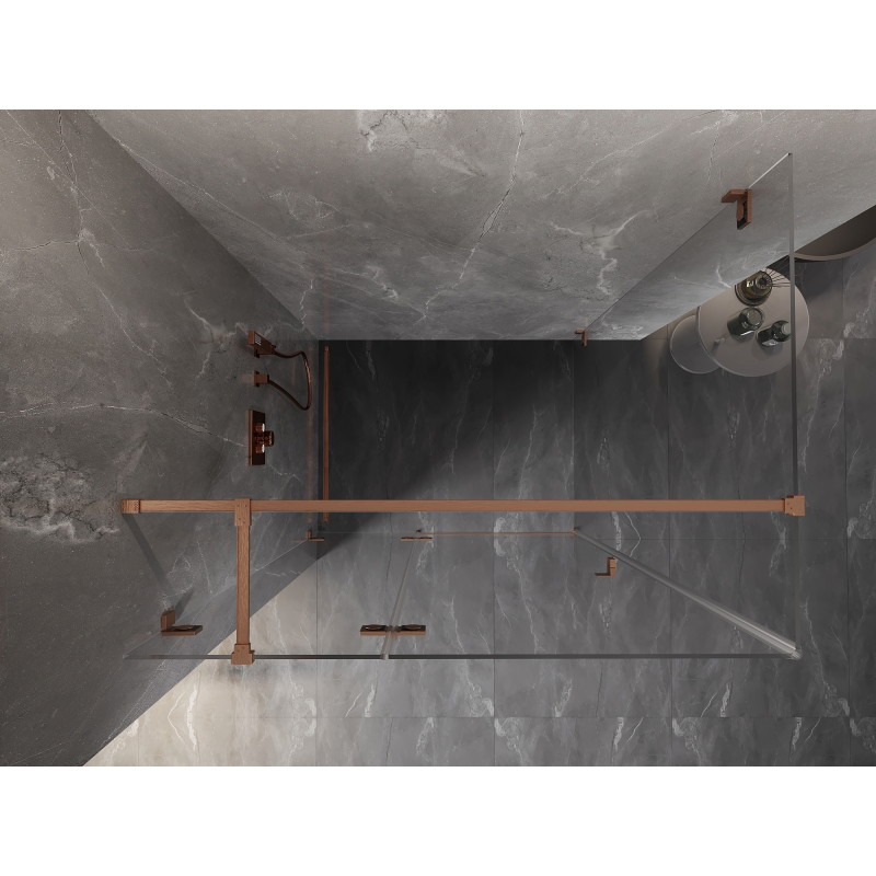 Mexen Lunar T sprchový kout otvíravý levý 135 x 120 cm, transparentní, kartáčovaná měď - 834T-135-120-65-00-L