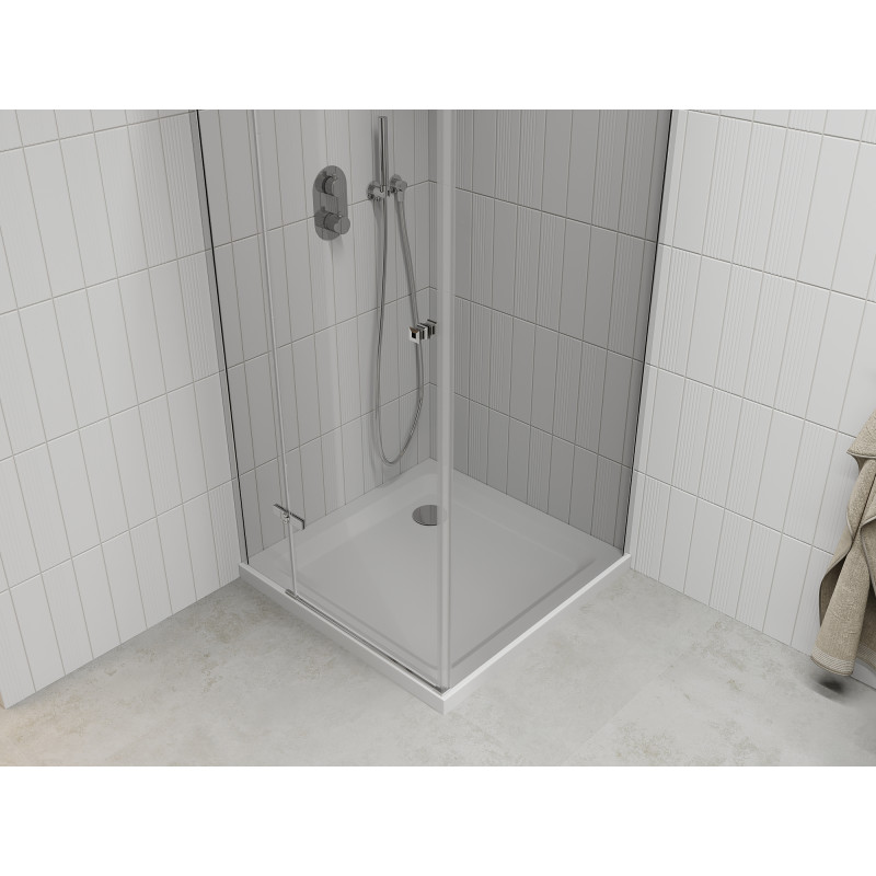 Mexen Roma sprchová kabina s otevíracími dveřmi 100 x 100 cm, transparentní, chrom + sprchová vanička Flat