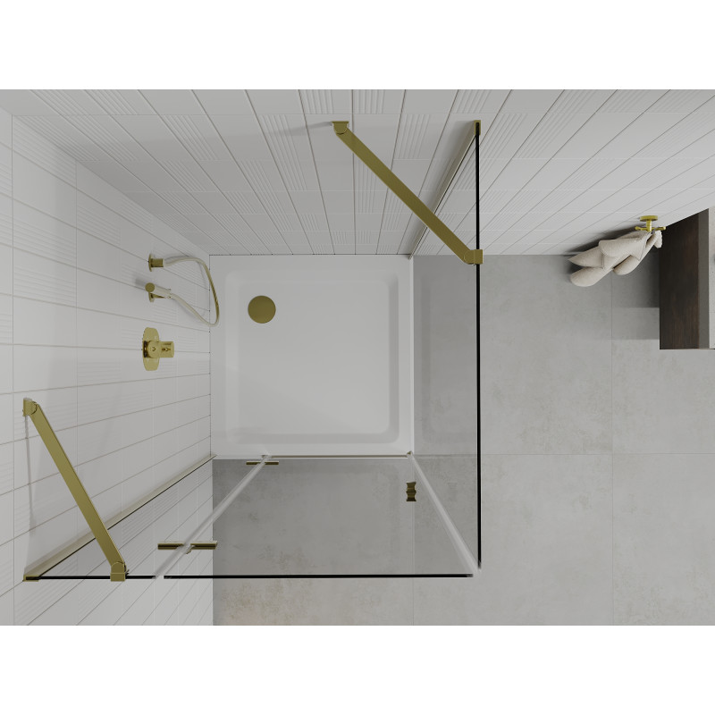 Mexen Roma sprchový kout otočný 80 x 80 cm, transparentní, zlatý + sprchová vanička Flat - 854-080-080-50-00-4010