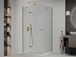 Mexen Roma sprchový kout s otevíracími dveřmi 70 x 80 cm, transparentní, zlatý + Flat vanička - 854-070-080-50-00-4010