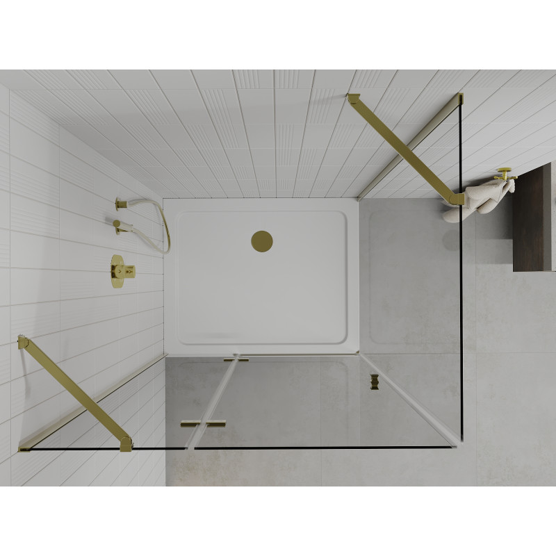 Mexen Roma sprchový kout s otvíracími dveřmi 100 x 80 cm, průhledný, zlatý + vanička Flat - 854-100-080-50-00-4010