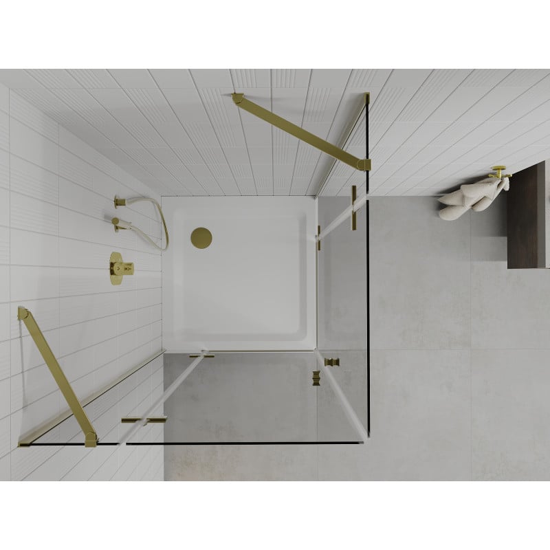 Mexen Roma Duo sprchový kout s otevíracími dveřmi 100 x 100 cm, transparentní, zlatá + vanička Flat - 854-100-100-50-02-4010G