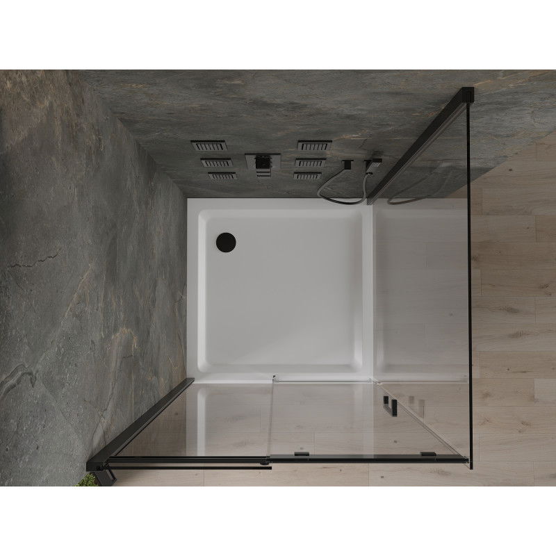 Mexen Omega posuvná sprchová kabina 100 x 100 cm, transparentní, černá + Flat sprchová vanička, bílá - 825-100-100-70-00-4010B