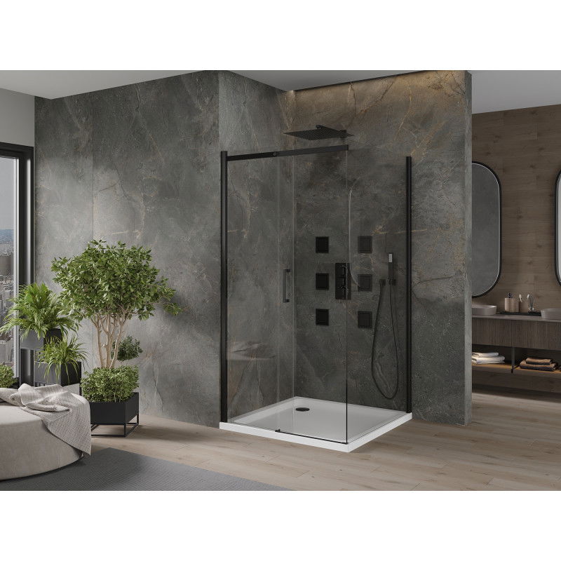 Mexen Omega posuvná sprchová kabina 100 x 100 cm, transparentní, černá + Flat sprchová vanička, bílá - 825-100-100-70-00-4010B