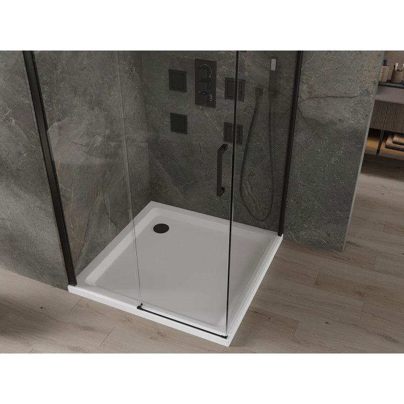 Mexen Omega posuvná sprchová kabina 100 x 100 cm, transparentní, černá + Flat sprchová vanička, bílá - 825-100-100-70-00-4010B