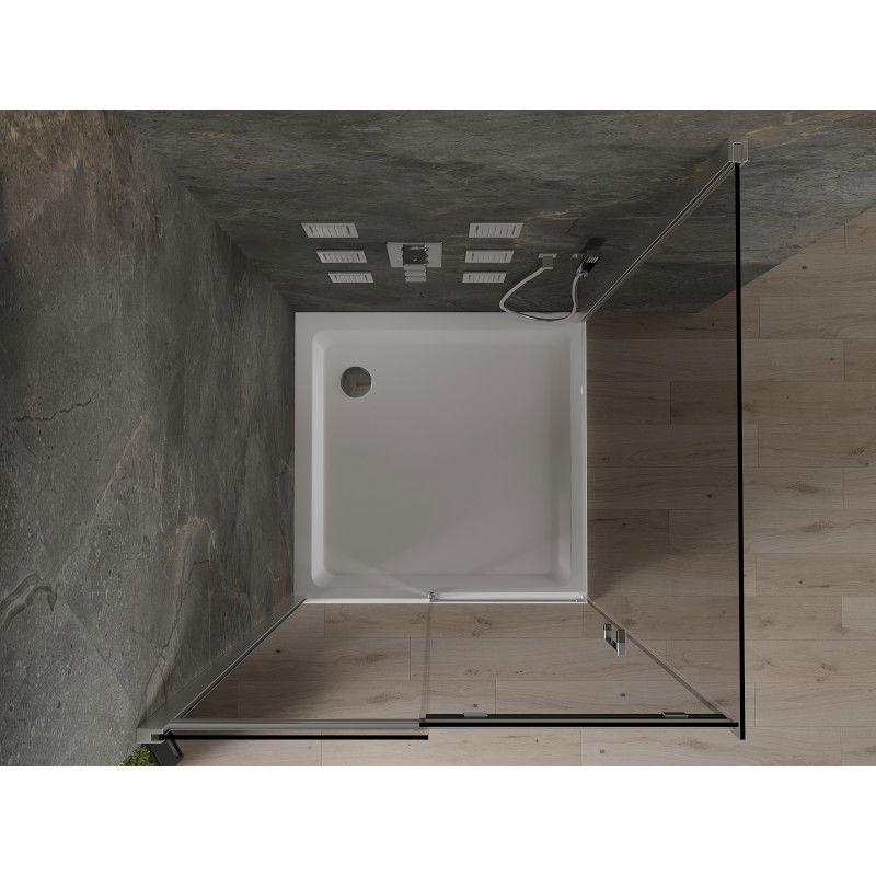 Mexen Omega posuvná sprchová kabina 100 x 100 cm, grafit, chrom + sprchová vanička Flat, bílá - 825-100-100-01-40-4010