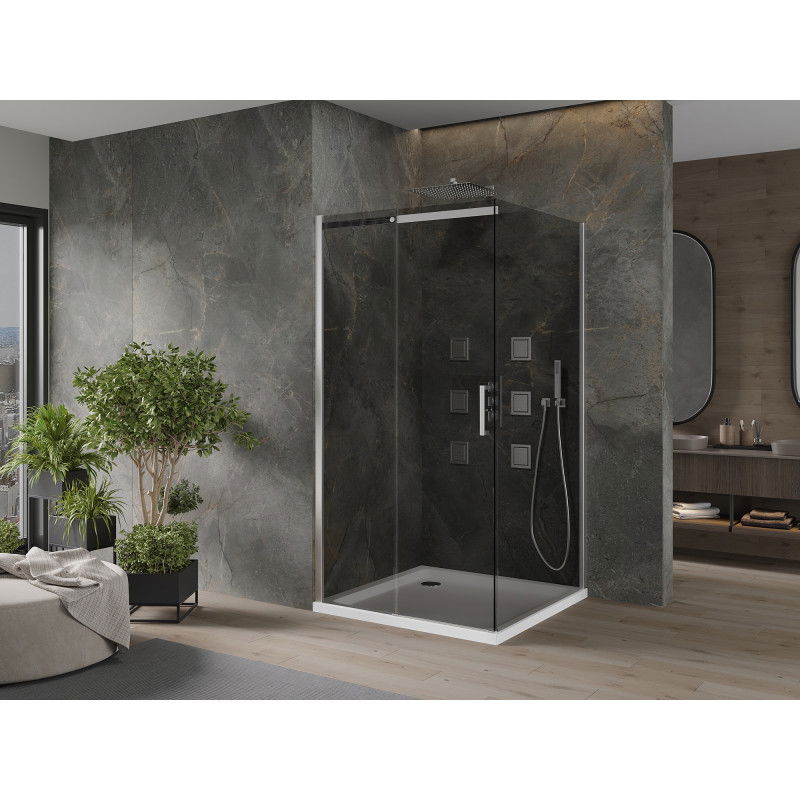 Mexen Omega posuvná sprchová kabina 100 x 100 cm, grafit, chrom + sprchová vanička Flat, bílá - 825-100-100-01-40-4010