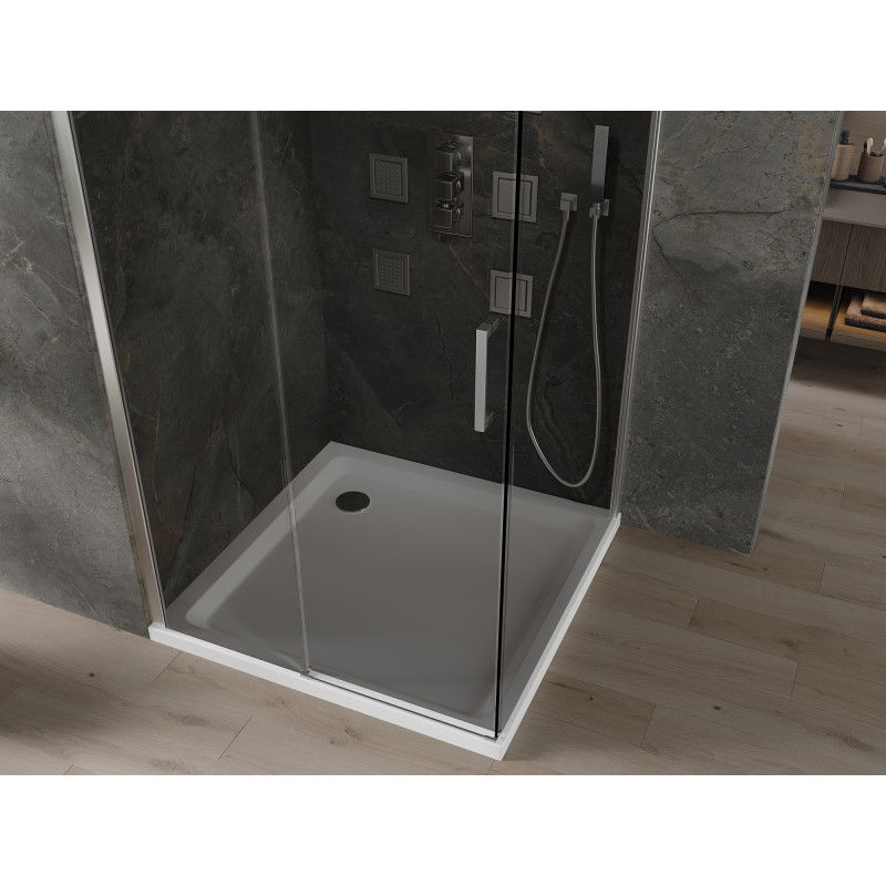 Mexen Omega posuvná sprchová kabina 100 x 100 cm, grafit, chrom + sprchová vanička Flat, bílá - 825-100-100-01-40-4010