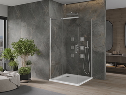 Mexen Omega posuvná sprchová kabina 100 x 100 cm, transparentní, chrom + sprchová vanička Flat - 825-100-100-01-00-4010