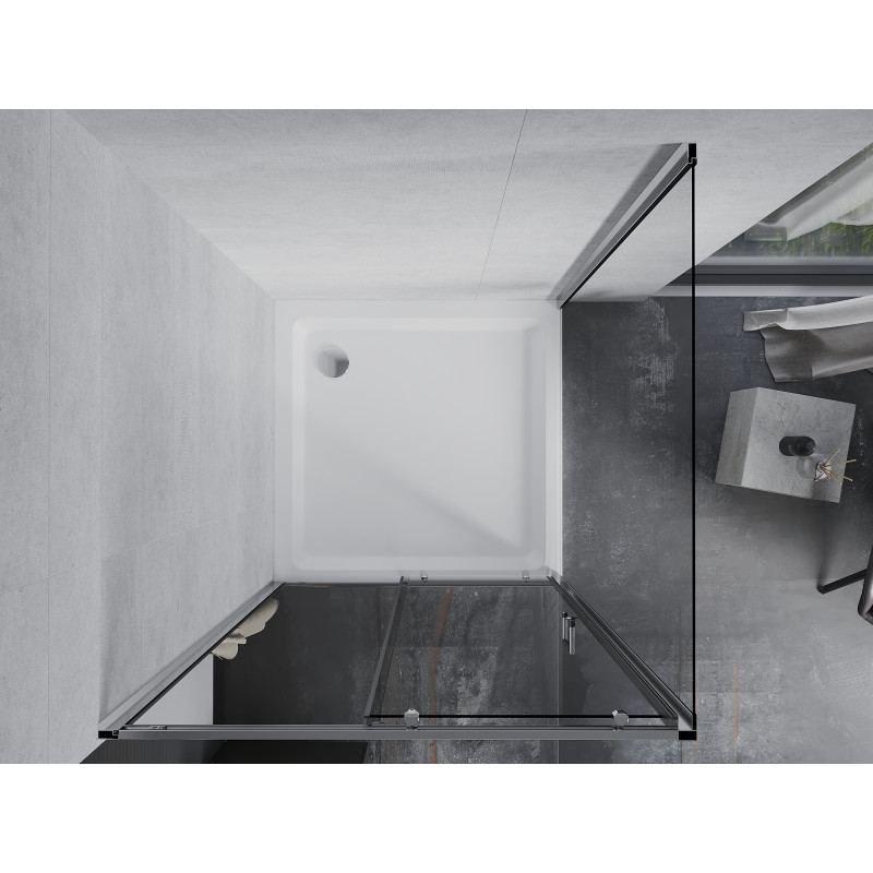Mexen Apia posuvná sprchová kabina 90 x 90 cm, transparent, chrom + sprchová vanička Flat - 840-090-090-01-00-4010