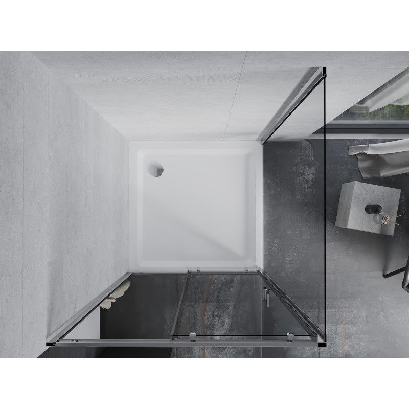 Mexen Apia posuvná sprchová kabina 90 x 90 cm, transparentní, chrom + vanička Flat - 840-090-090-01-00-4010