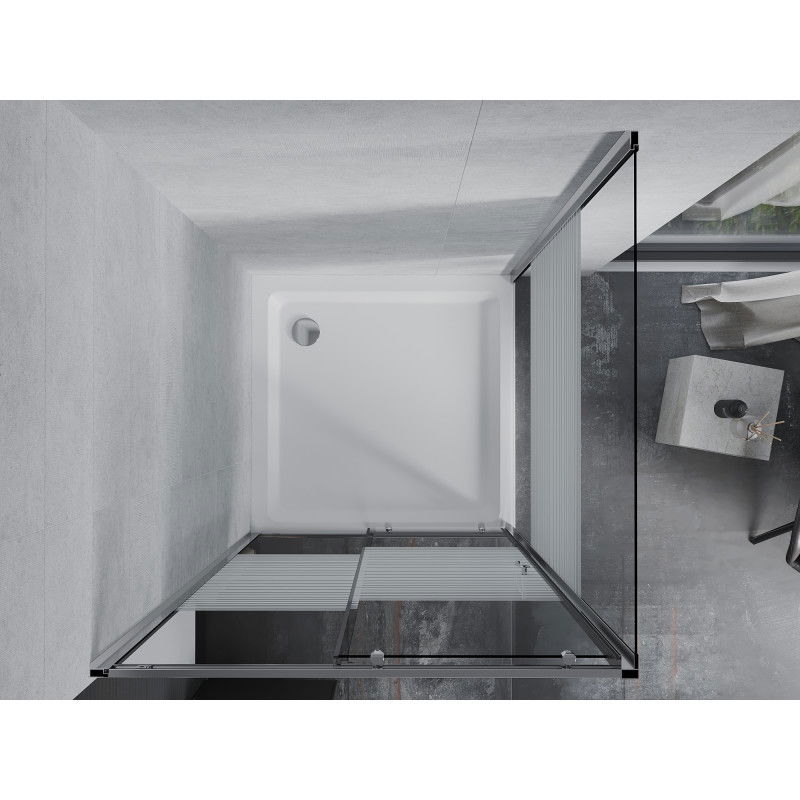 Mexen Apia posuvná sprchová kabina 100 x 100 cm, bílé pruhy, chrom + sprchová vanička Flat - 840-100-100-01-20-4010