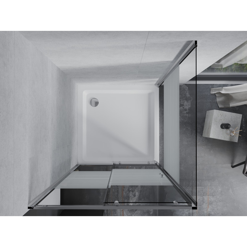 Mexen Apia posuvná sprchová kabina 100 x 100 cm, bílé pruhy, chrom + vanička Flat - 840-100-100-01-20-4010