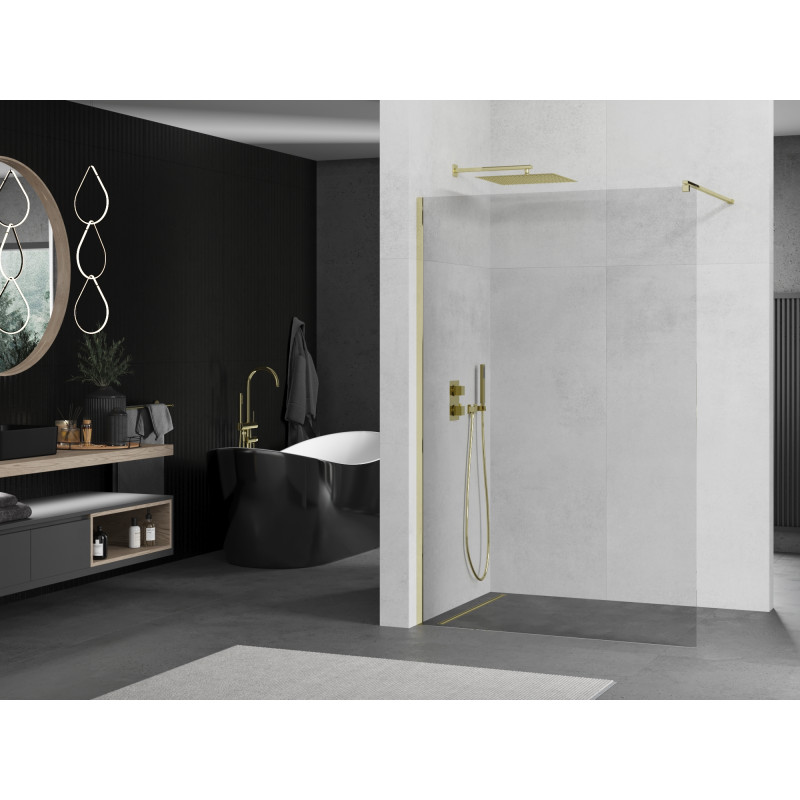 Mexen Kioto sprchová stěna Walk-in 110 x 200 cm, transparentní 8 mm, zlatá - 800-110-101-50-00