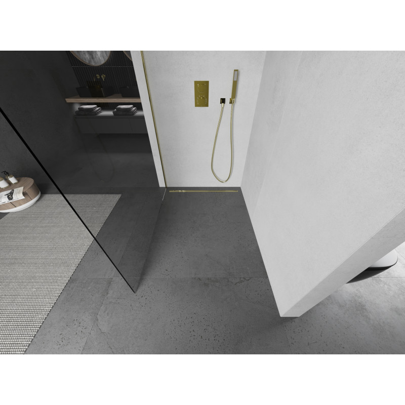 Mexen Kioto sprchová zástěna Walk-in 160 x 200 cm, průhledná 8 mm, zlatá - 800-160-101-50-00