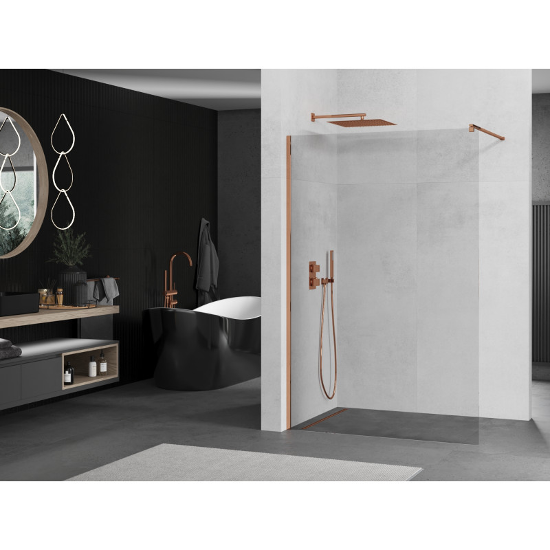 Mexen Kioto Sprchová stěna Walk-in 90 x 200 cm, transparentní 8 mm, růžové zlato - 800-090-101-60-00