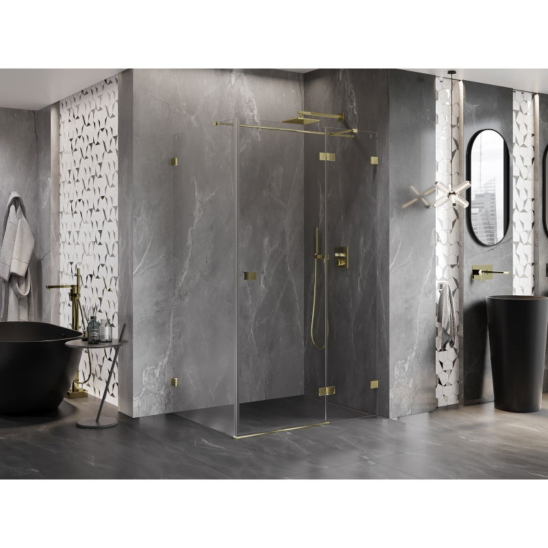 Mexen Lunar T sprchový kout s otočnými dveřmi pravý 135 x 70 cm, průhledný, zlatý - 834T-135-070-50-00-P