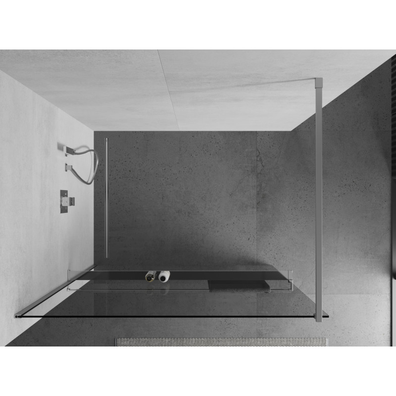 Mexen Kioto+ sprchová zástěna s policí Walk-in 90 x 200 cm, transparentní, chrom - 800-090-121-01-00