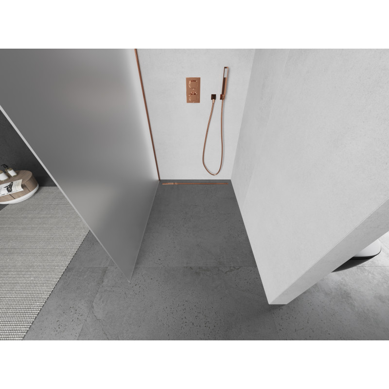 Mexen Kioto sprchová stěna Walk-in 90 x 200 cm, námraza 8 mm, růžové zlato - 800-090-101-60-30