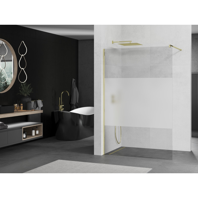 Mexen Kioto sprchová stěna Walk-in 80 x 200 cm, průhledná/matná 8 mm, zlatá - 800-080-101-50-35