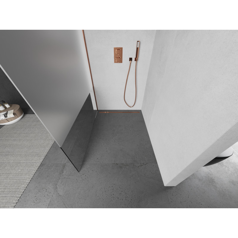 Mexen Kioto sprchová stěna Walk-in 70 x 200 cm, transparentní/matná 8 mm, růžové zlato - 800-070-101-60-35