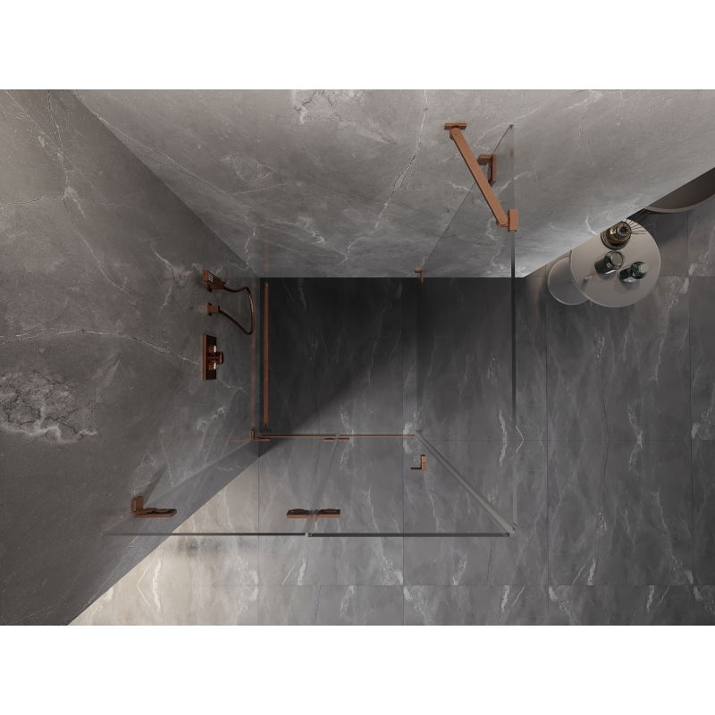 Mexen Lunar-F skládací sprchový kout levý 70 x 70 cm, transparentní, kartáčovaná měď- 836-070-070-65-00-L