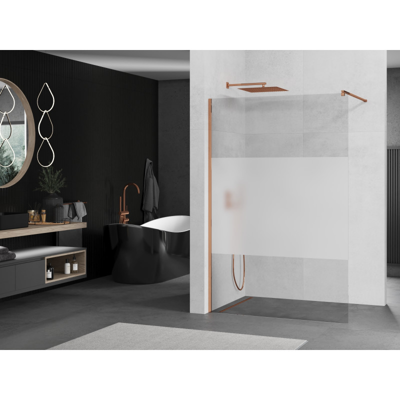 Mexen Kioto sprchová stěna Walk-in 110 x 200 cm, transparentní/matná 8 mm, růžové zlato - 800-110-101-60-35