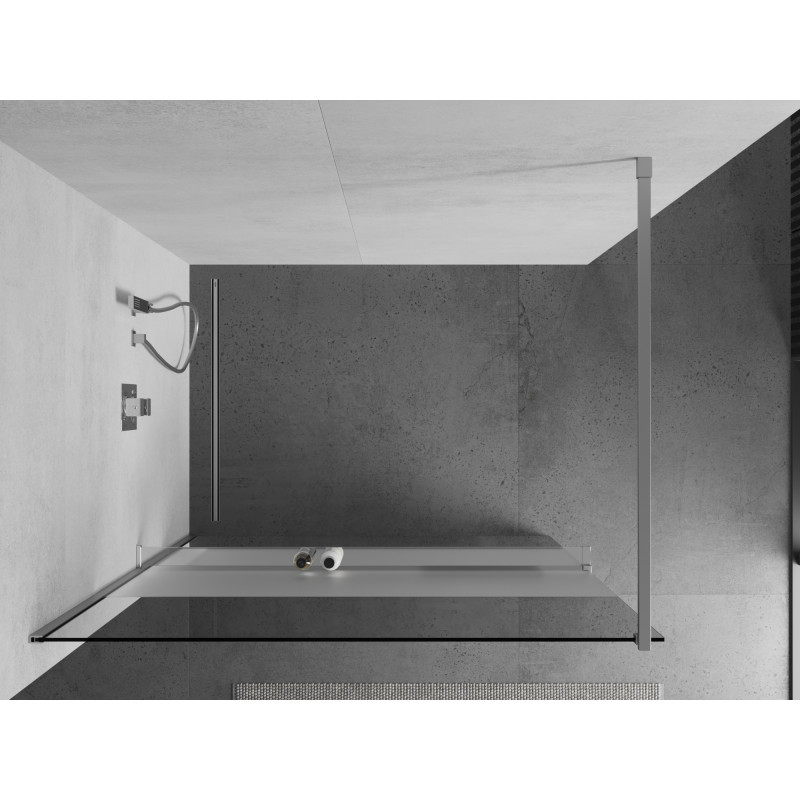 Mexen Kioto+ sprchová stěna s policí Walk-in 100 x 200 cm, transparentní/matná, chrom - 800-100-121-01-35