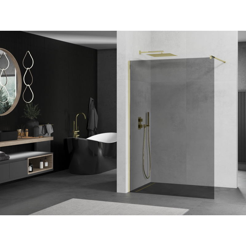 Mexen Kioto sprchová stěna Walk-in 110 x 200 cm, grafitová 8 mm, zlatá - 800-110-101-50-40