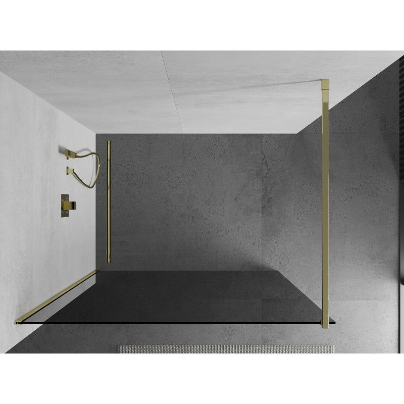 Mexen Kioto sprchová stěna Walk-in 100 x 200 cm, grafit 8 mm, zlatá - 800-100-101-50-40