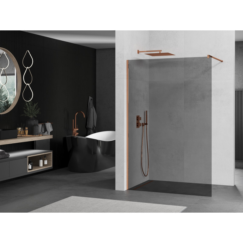 Mexen Kioto sprchová zástěna Walk-in 80 x 200 cm, grafit 8 mm, růžové zlato - 800-080-101-60-40