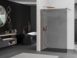 Mexen Kioto sprchová stěna Walk-in 100 x 200 cm, grafitová 8 mm, růžové zlato - 800-100-101-60-40