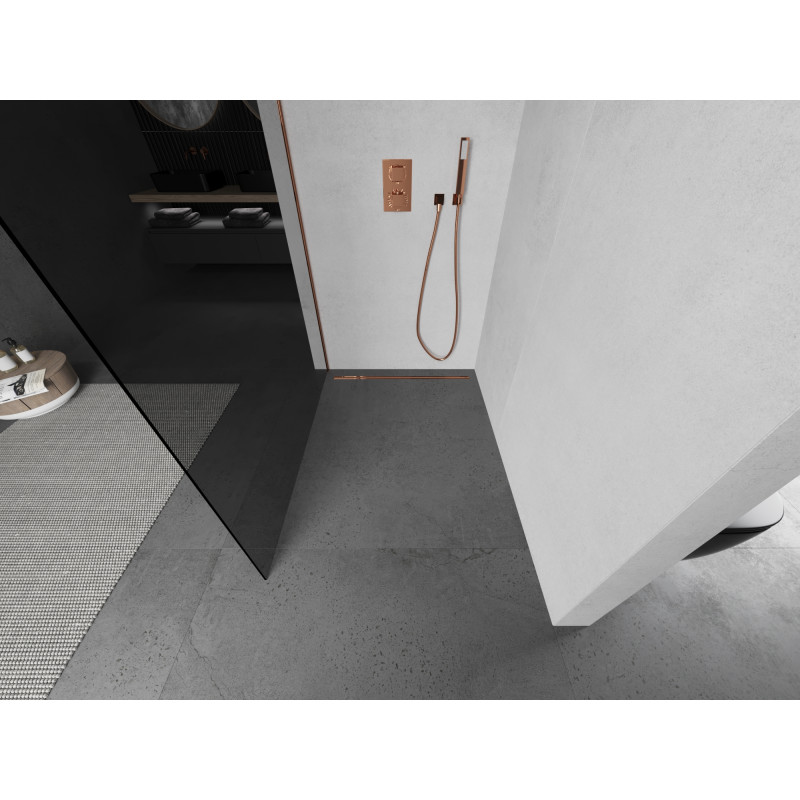 Mexen Kioto sprchová stěna Walk-in 100 x 200 cm, grafitová 8 mm, růžové zlato - 800-100-101-60-40