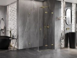 Mexen Lunar-F skládací sprchová kabina pravá 70 x 70 cm, transparentní, zlatá - 836-070-070-50-00-P